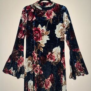 Floral Velvet Bell Sleeve Dress